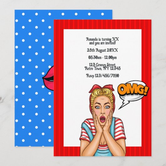 Pop Art Comic Geburtstagsparty Einladung (Vorne/Hinten)