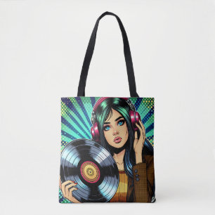 Pop Art Comic Girl in Kopfhörern Tasche