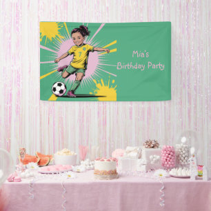 Pop Art Comic Girl's Fußball Geburtstagsparty Banner