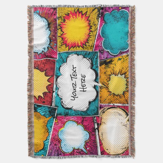 Pop Art Comic Panel Throw Blanket Decke (Vorderseite Vertikal)