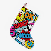 Pop Art Comic: Retro Nahtloses Muster Kleiner Weihnachtsstrumpf (Vorderansicht (hängend))