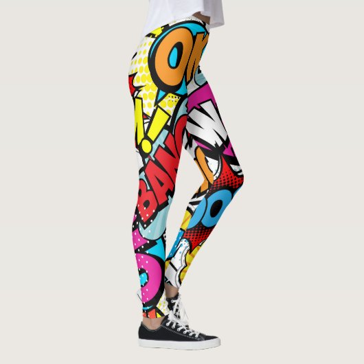 Pop Art Comic: Retro Nahtloses Muster Leggings (Rechts)