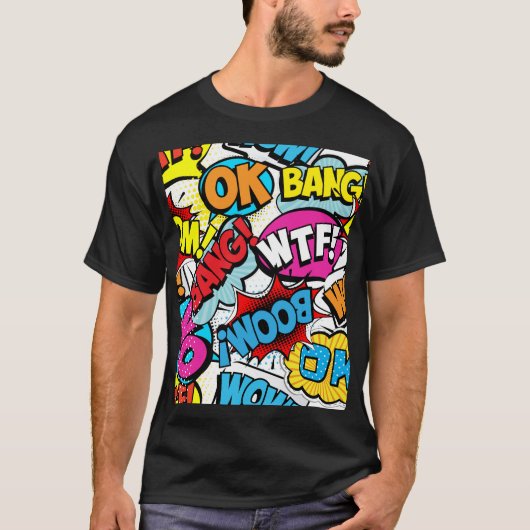 Pop Art Comic: Retro Nahtloses Muster T-Shirt (Vorderseite)