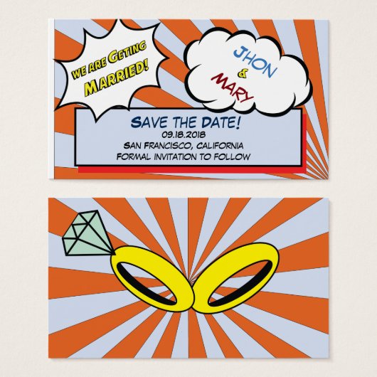 Pop Art Comic Save the Date (Vorne & Hinten)