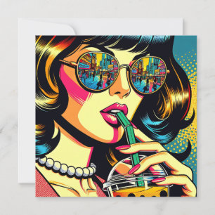 Pop-Art-Comic schicke Frau trinkt Boba