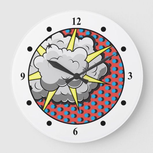 Pop Art Comic Style Explosion Große Wanduhr (Vorderseite)