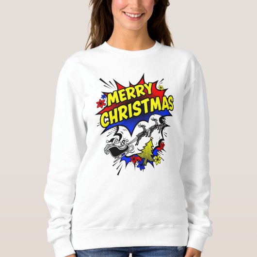 Pop-Art-Comic-Style Frohe Weihnachten Sweatshirt (Vorderseite)