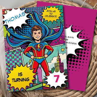 Pop-Art-Comic-Superheld-Superjungen-Geburtstag Einladung