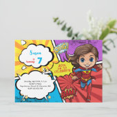 Pop Art Comic Superheldin Geburtstag Einladung (Stehend Vorderseite)