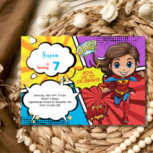 Pop-Art-Comic-Superheldin Supergirl Geburtstag Einladung