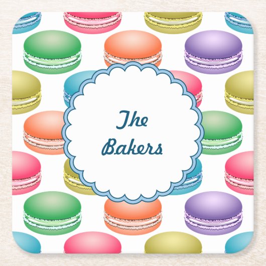 Pop Art Cookies Farbige Macarons Rechteckiger Pappuntersetzer (Vorderseite)