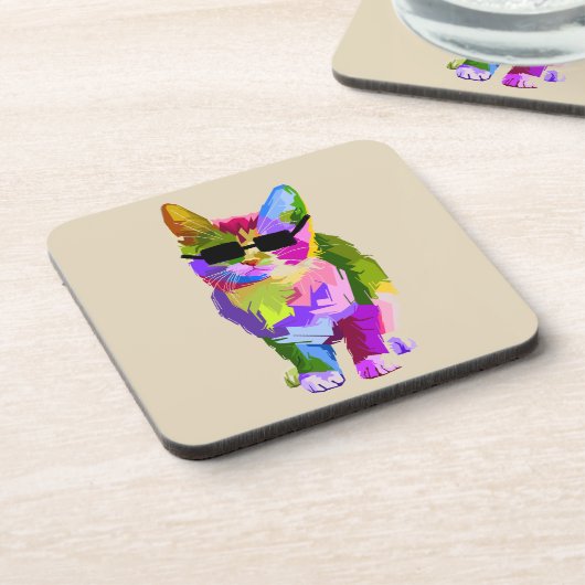 Pop Art cool Cat Kitty Art Getränkeuntersetzer (Linke Seite)
