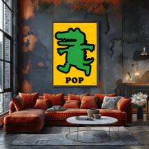 Pop Art Crocodile - Grün auf gelber Silhouette