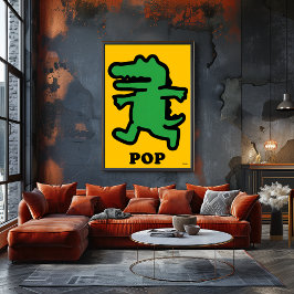 Pop Art Crocodile - Grün auf gelber Silhouette Poster