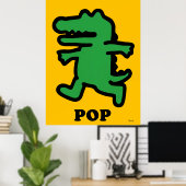 Pop Art Crocodile - Grün auf gelber Silhouette Poster (Heimbüro)