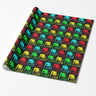 Pop Art Cute Panda Red Blue Green Yellow Geschenkpapier