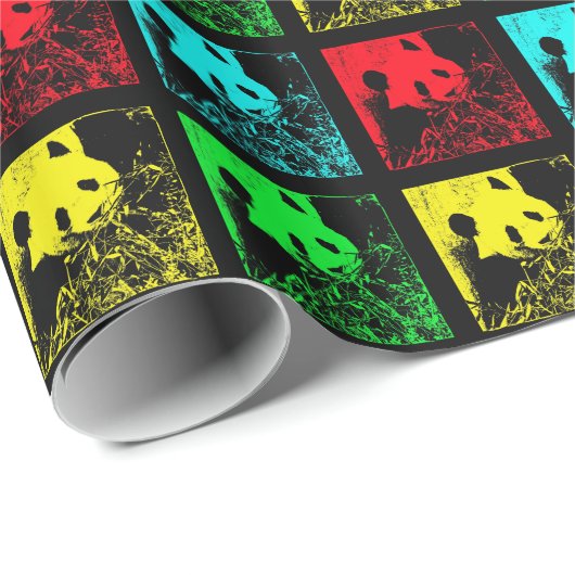 Pop Art Cute Panda Red Blue Green Yellow Geschenkpapier (Rolleneckpunkt)