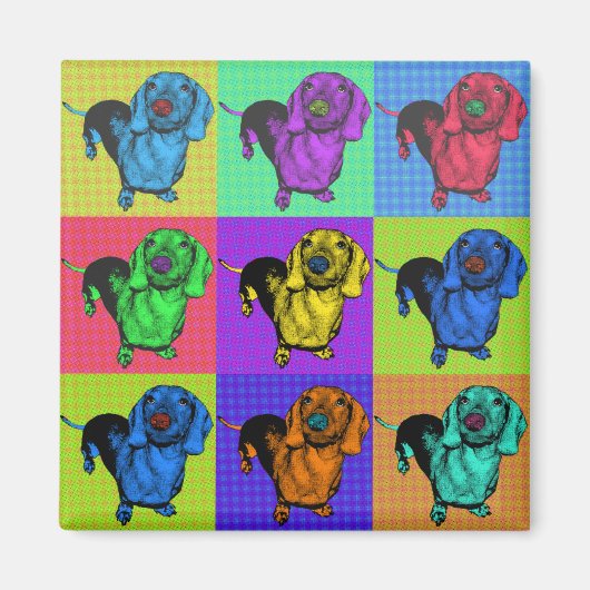 Pop Art Dachsund Dackel Panels Mehrfarbige Popart Magnet (Vorne)