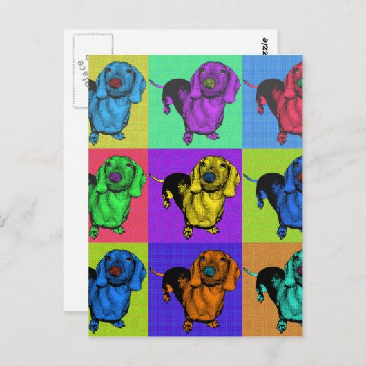 Pop Art Dachsund Dackel Panels Mehrfarbige Popart Postkarte (Vorne/Hinten)