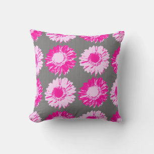 Pop Art Daisies - Fuchsia Pink und Gray Kissen