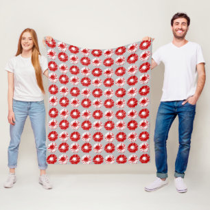 Pop Art Daisies - Rot, Weiß und Grau Fleecedecke