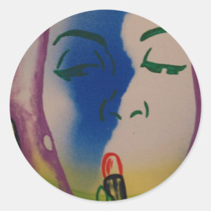 Pop-Art-Dame mit Lippenstift Runder Aufkleber