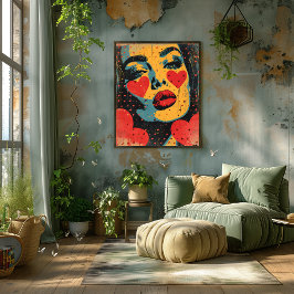 Pop Art de Rostro con Corazones Fotodruck