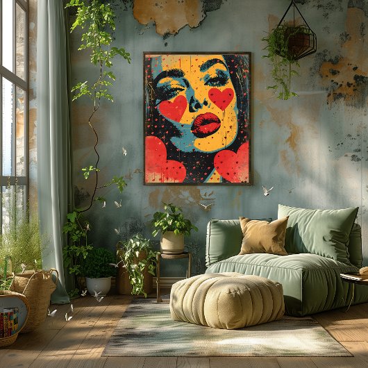 Pop Art de Rostro con Corazones Fotodruck