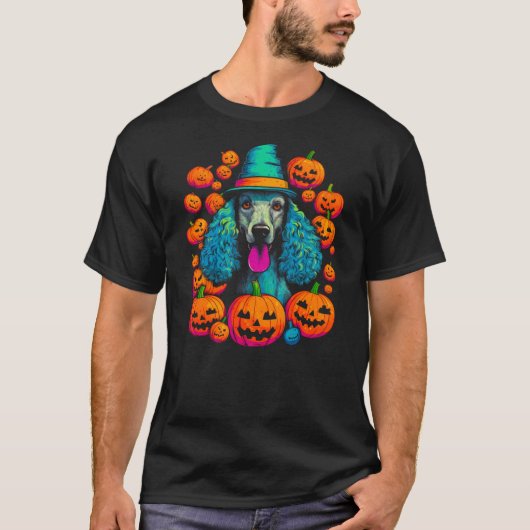 Pop Art Design Poodle Dog Pumpkin Halloween T-Shirt (Vorderseite)