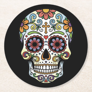 Pop-Art Dia de los Muertos Zucker-Schädel Comic Runder Pappuntersetzer