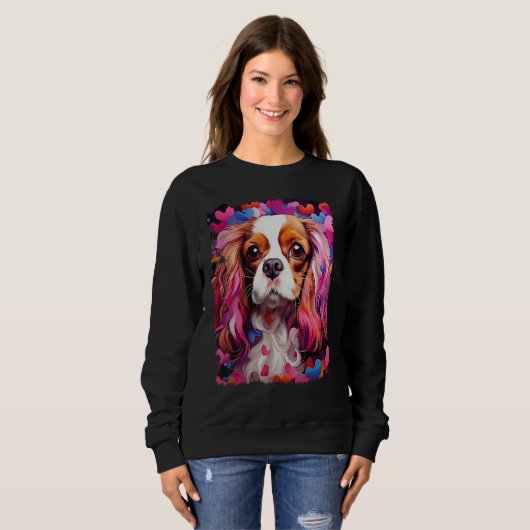 Pop Art Dog Cavalier King Charles Spaniel Valentin Sweatshirt (Vorne ganz)
