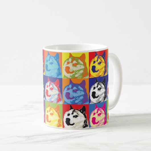 Pop Art Dogecoin Kaffeetasse (VorderseiteRechts)