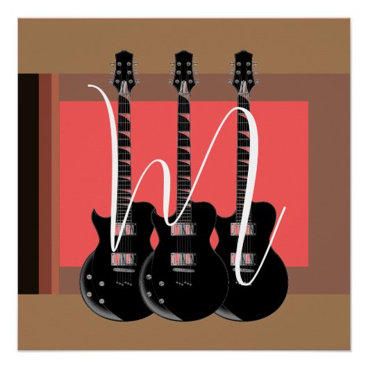 Pop Art Electric Gitarre Monogram Poster (Vorderseite)