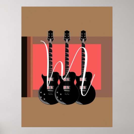 Pop Art Electric Gitarre Monogram Poster (Vorne)