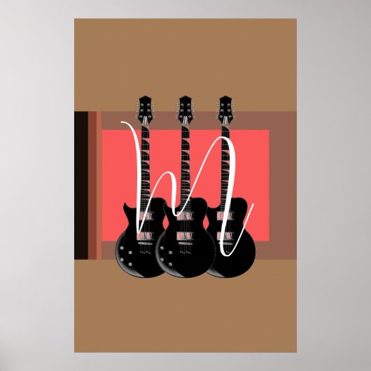 Pop Art Electric Gitarre Monogram Poster (Vorne)