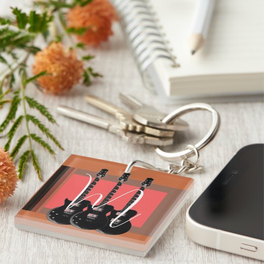 Pop Art Electric Gitarre Monogram Schlüsselanhänger (Vorderseite rechts)