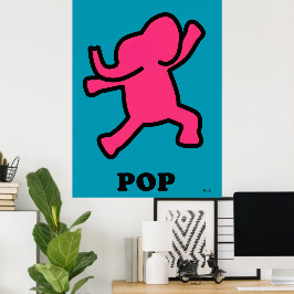 Pop Art Elephant Poster - Tanzen Pink auf Aquamari