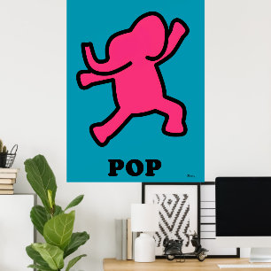 Pop Art Elephant Poster - Tanzen Pink auf Aquamari