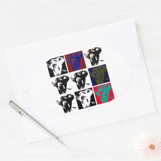 Pop Art Elephants Ovaler Aufkleber (Umschlag)
