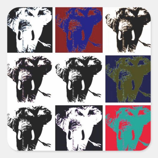 Pop Art Elephants Quadratischer Aufkleber (Vorderseite)