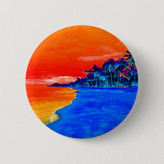 Pop Art Exotic Beach Palmen Button (Vorderseite)