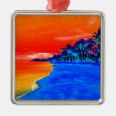 Pop Art Exotic Beach Palmen Ornament Aus Metall (Vorne)