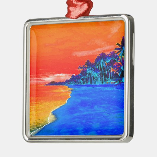 Pop Art Exotic Beach Palmen Ornament Aus Metall (Links)