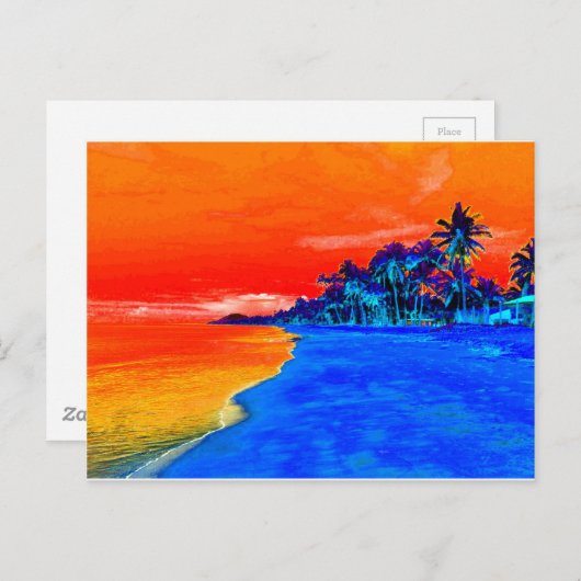 Pop Art Exotic Beach Palmen Postkarte (Vorne/Hinten)
