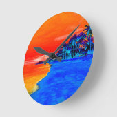 Pop Art Exotic Beach Palmen Runde Wanduhr (Winkel)