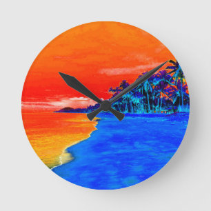 Pop Art Exotic Beach Palmen Runde Wanduhr