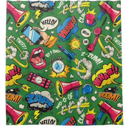 Pop Art Explosion Retro Comic Duschvorhang (Vorderseite)