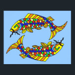 Pop Art Extravagant Fische Fischen Poster<br><div class="desc">Dieses Kunstdruckposter für Ihre Wohngestaltung ist eine hellblaue Farbe mit zwei leuchtend bunten extravaganten Fischen.</div>