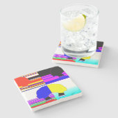 Pop Art Faces – Neon Portrait Coaster Steinuntersetzer (Seitenansicht)