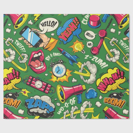 Pop Art farbenfrohe nahtlose Muster mit Comic Spee Geschenkpapier (Flach)